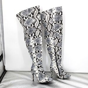 Thigh High Boots Snakeskin Stiletto Heel Over the Knee Statement Size 10
